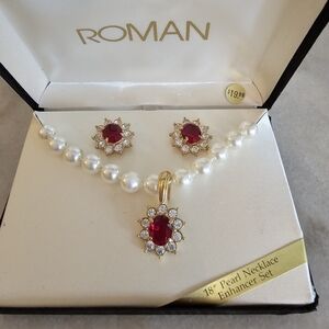 Ruby red pearl necklace set with earings
